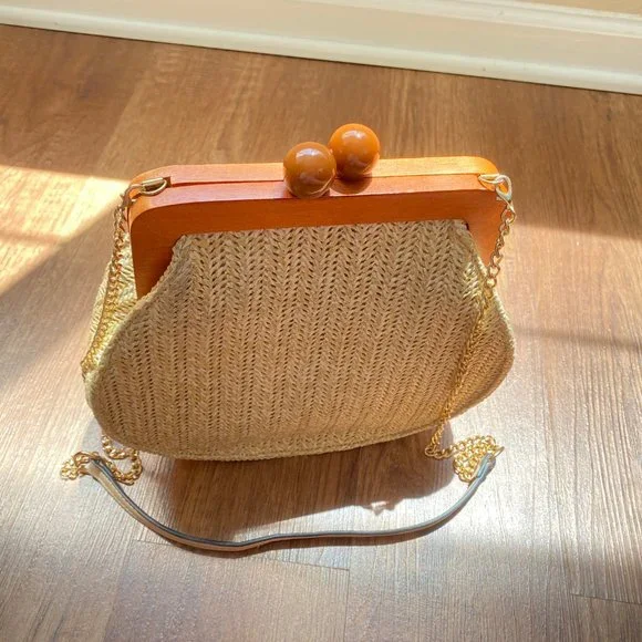 Purse; Tan, woven, Shoulder bag - Picture 3 of 9
